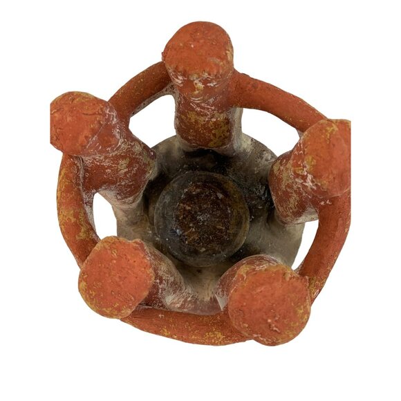 VTG Rustic Handmade Terracotta Circle Of Friends Candle Holder 7" x 7" GUC 7584 - Picture 4 of 9